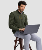 men's quarter-zip golf pullover with chest pocket in heather olive - side view