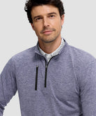 men's quarter zip golf pullover with chest pocket in heather purple gray - collar detail