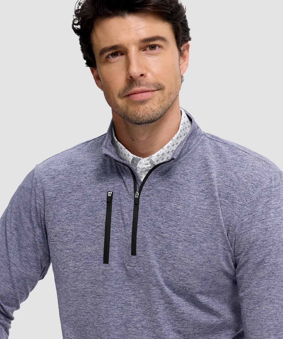 men's quarter zip golf pullover with chest pocket in heather purple gray - collar detail