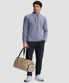 men's quarter zip golf pullover with chest pocket in heather purple gray - side view