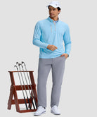 men's quarter zip golf pullover with chest pocket in heather sky blue - matching outfits view
