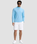 men's quarter zip golf pullover with chest pocket in heather sky blue - side view