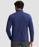 men's quarter zip golf pullover with chest pocket in heathered academy blue - back view