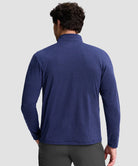 men's quarter zip golf pullover with chest pocket in heathered academy blue - back view