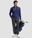 men's quarter zip golf pullover with chest pocket in heathered academy blue - matching outfits view