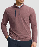 men's quarter zip golf pullover with chest pocket in heather dark pink - chest pocket detail