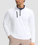 men's quarter zip golf pullover with chest pocket in white - collar detail