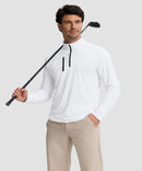 men's quarter zip golf pullover with chest pocket in white - side view