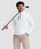 men's quarter zip golf pullover with chest pocket in white - side view