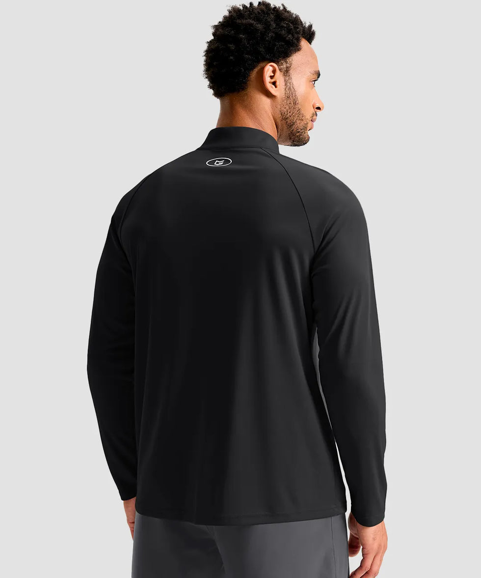 men's quarter zip performance pullover in black - back view