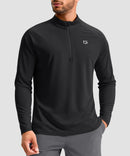 men's quarter zip performance pullover in black - front view