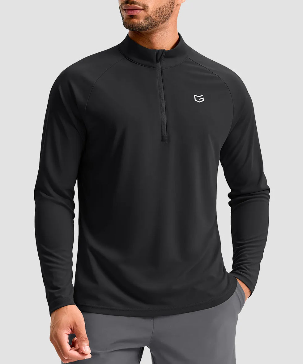 men's quarter zip performance pullover in black - front view