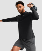 men's quarter zip performance pullover in black - side view