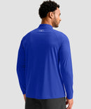 men's quarter zip performance pullover in blue - back view