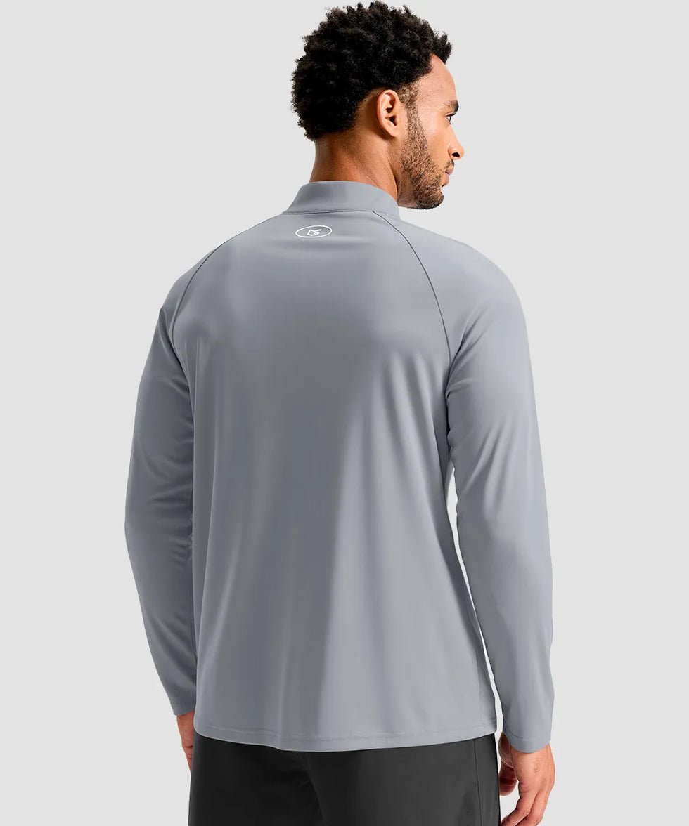 men's quarter zip performance pullover in cloudy gray - back view