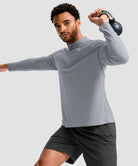 men's quarter zip performance pullover in cloudy gray - side view
