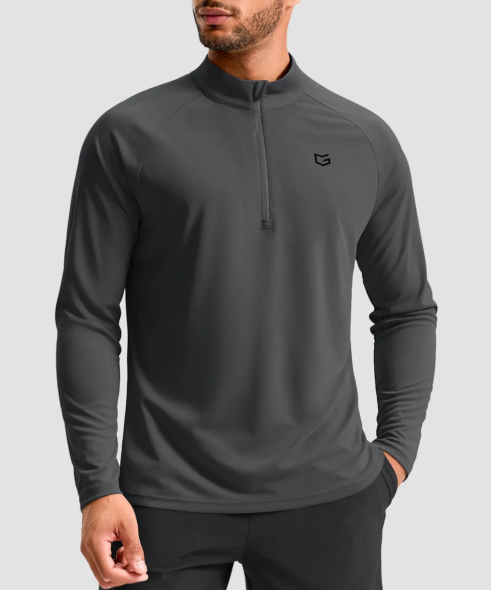 men's quarter zip performance pullover in dark grey - front view