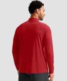 men's quarter zip performance pullover in dark red - back view