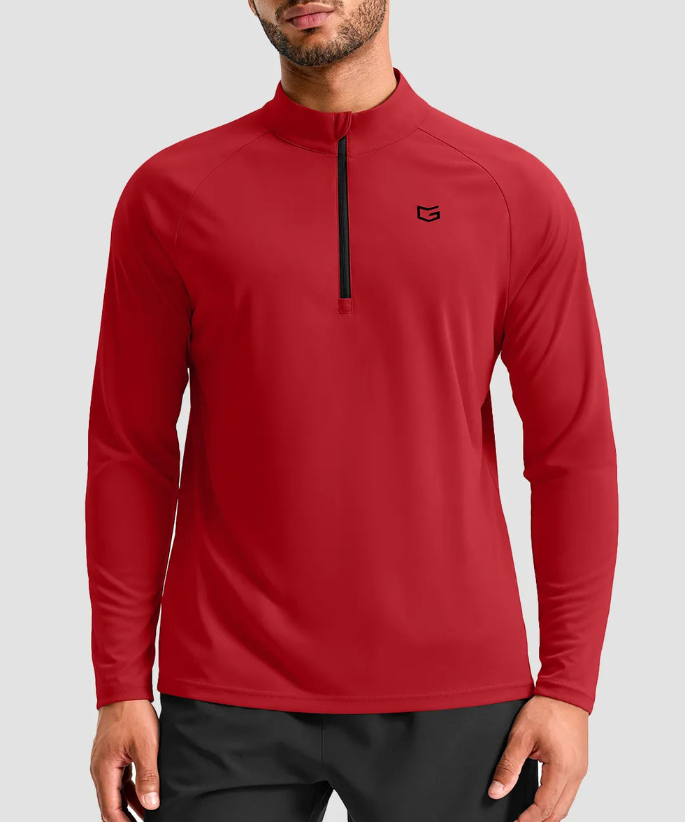 men's quarter zip performance pullover in dark red - front view