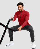 men's quarter zip performance pullover in dark red - matching outfits view