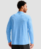 men's quarter zip performance pullover in heather blue - back view