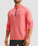 men's quarter zip performance pullover in heather brick red - front view