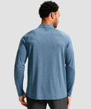 men's quarter zip performance pullover in heather dusty blue - back view