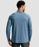 men's quarter zip performance pullover in heather dusty blue - back view