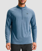 men's quarter zip performance pullover in heather dusty blue - front view