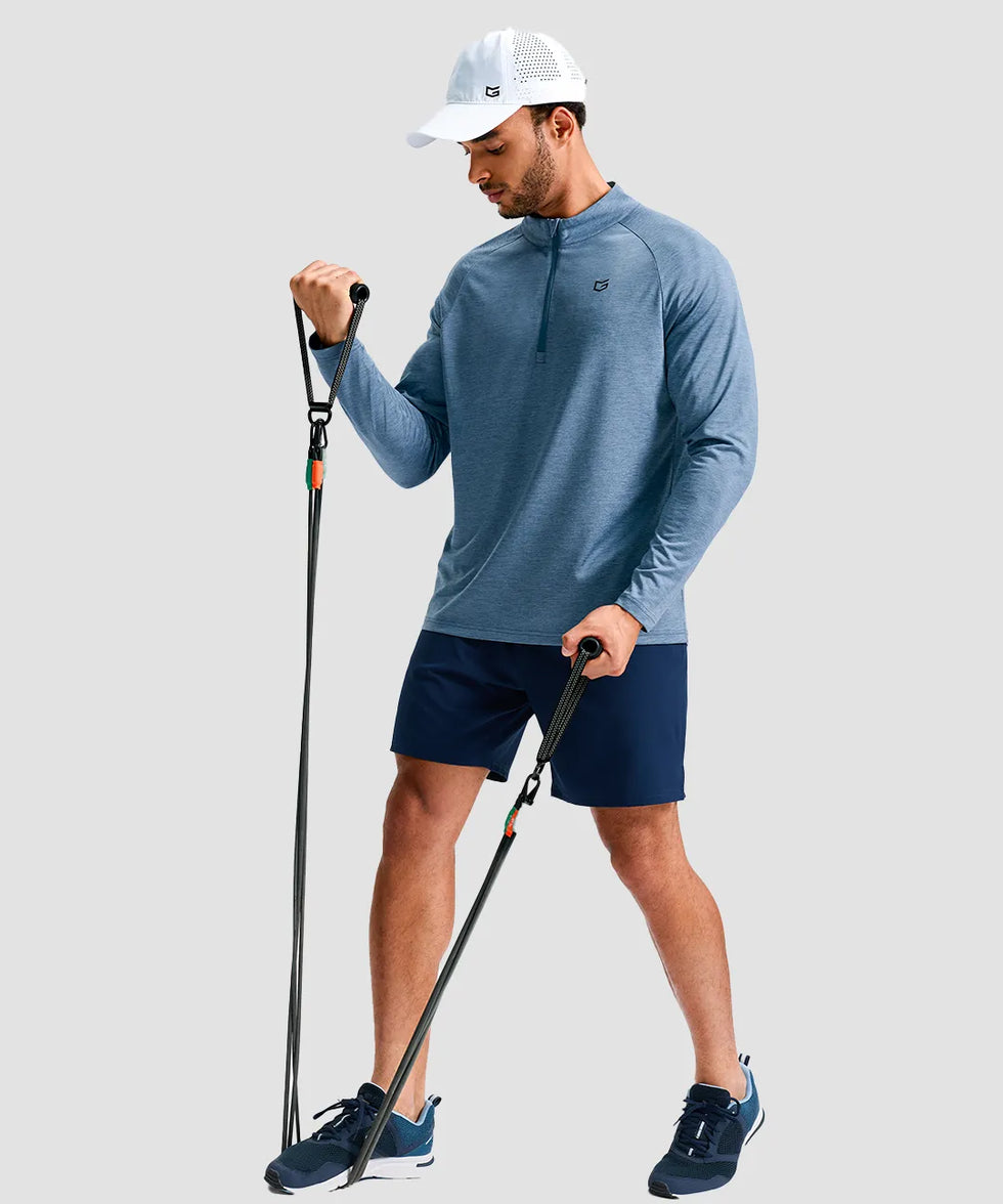 men's quarter zip performance pullover in heather dusty blue - matching outfits view