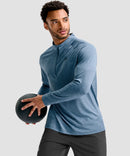 men's quarter zip performance pullover in heather dusty blue - side view