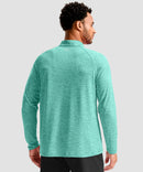 men's quarter zip performance pullover in heather lake green - back view