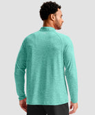 men's quarter zip performance pullover in heather lake green - back view