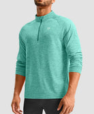 men's quarter zip performance pullover in heather lake green - back view