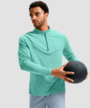 men's quarter zip performance pullover in heather lake green - side view