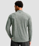 men's quarter zip performance pullover in heather sage green - back view