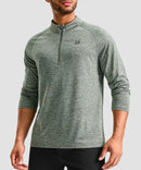 men's quarter zip performance pullover in heather sage green - front view