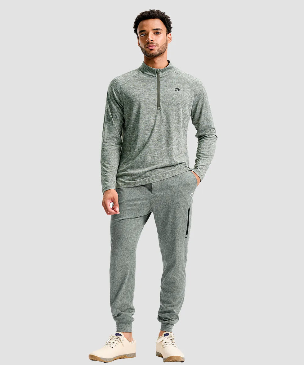 men's quarter zip performance pullover in heather sage green - matching outfits view