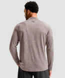 men's quarter zip performance pullover in heather tea brown - back view
