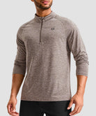 men's quarter zip performance pullover in heather tea brown - front view