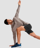 men's quarter zip performance pullover in heather tea brown - side view