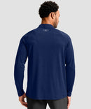 men's quarter zip performance pullover in heathered academy blue - back view