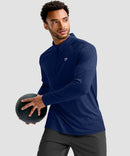 men's quarter zip performance pullover in heathered academy blue - side view