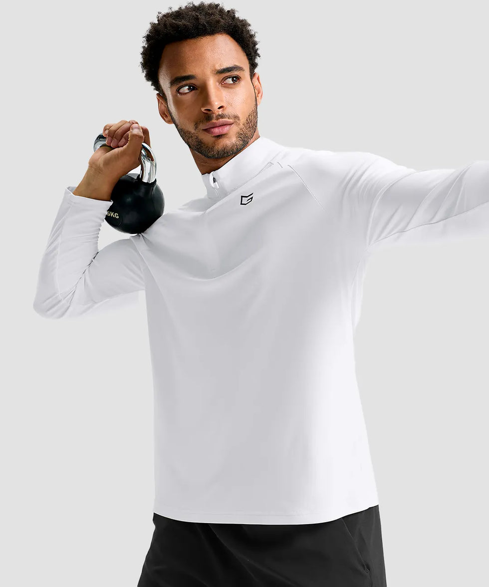 men's quarter zip performance pullover in white - side view