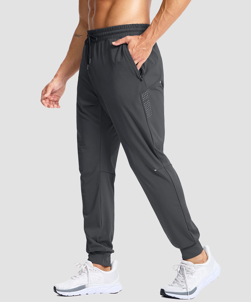 men's reflective zip pockets joggers in dark gray - side view