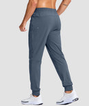 men's reflective zip pockets joggers in dusty blue - back view