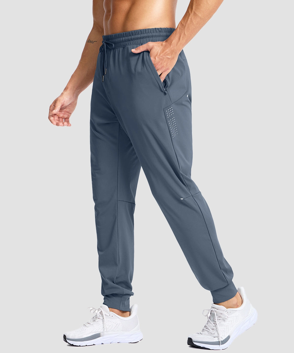 men's reflective zip pockets joggers in dusty blue - pocket detail