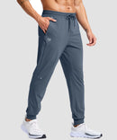 men's reflective zip pockets joggers in dusty blue - side view