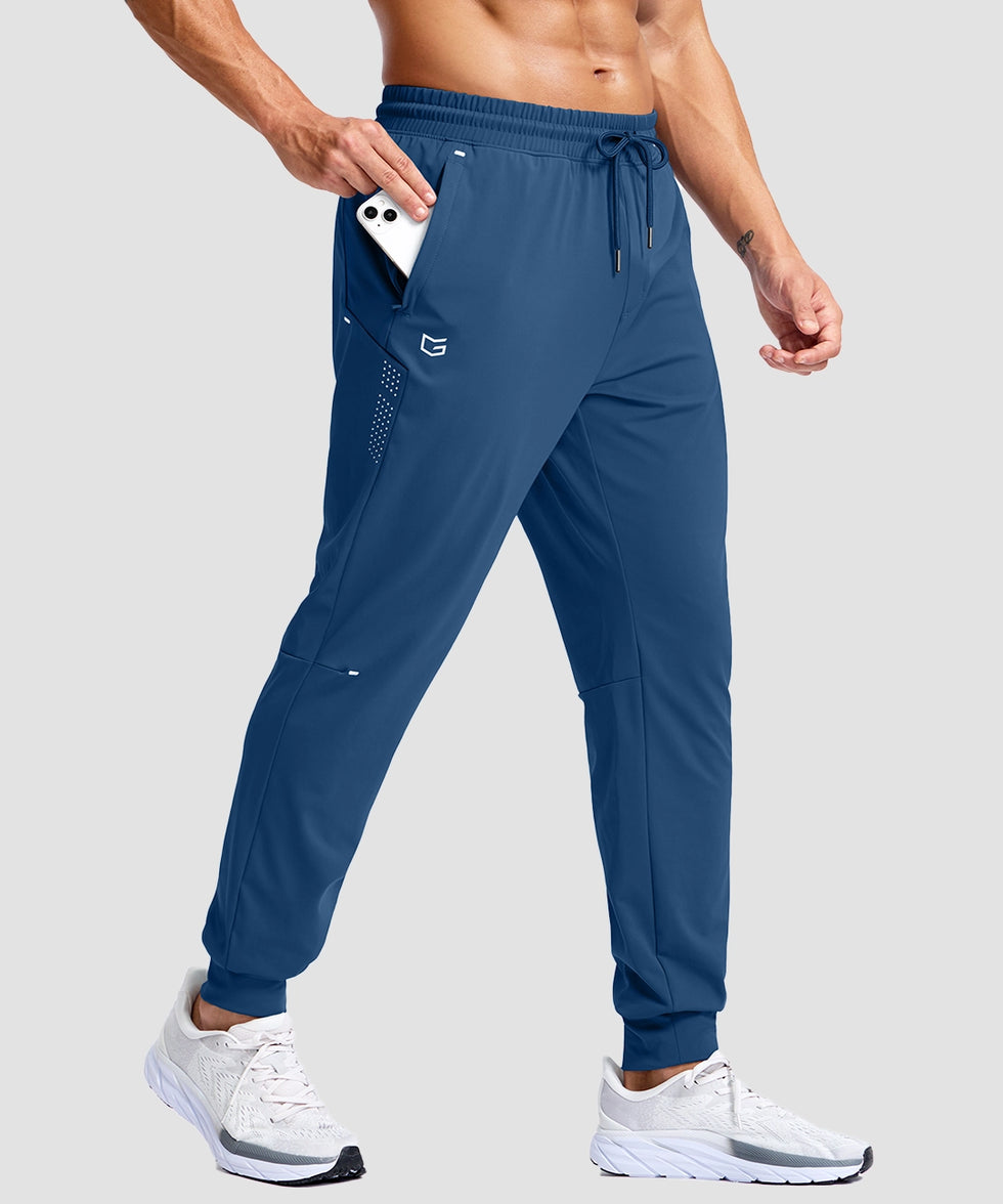 men's reflective zip pockets joggers in indigo blue - pocket detail