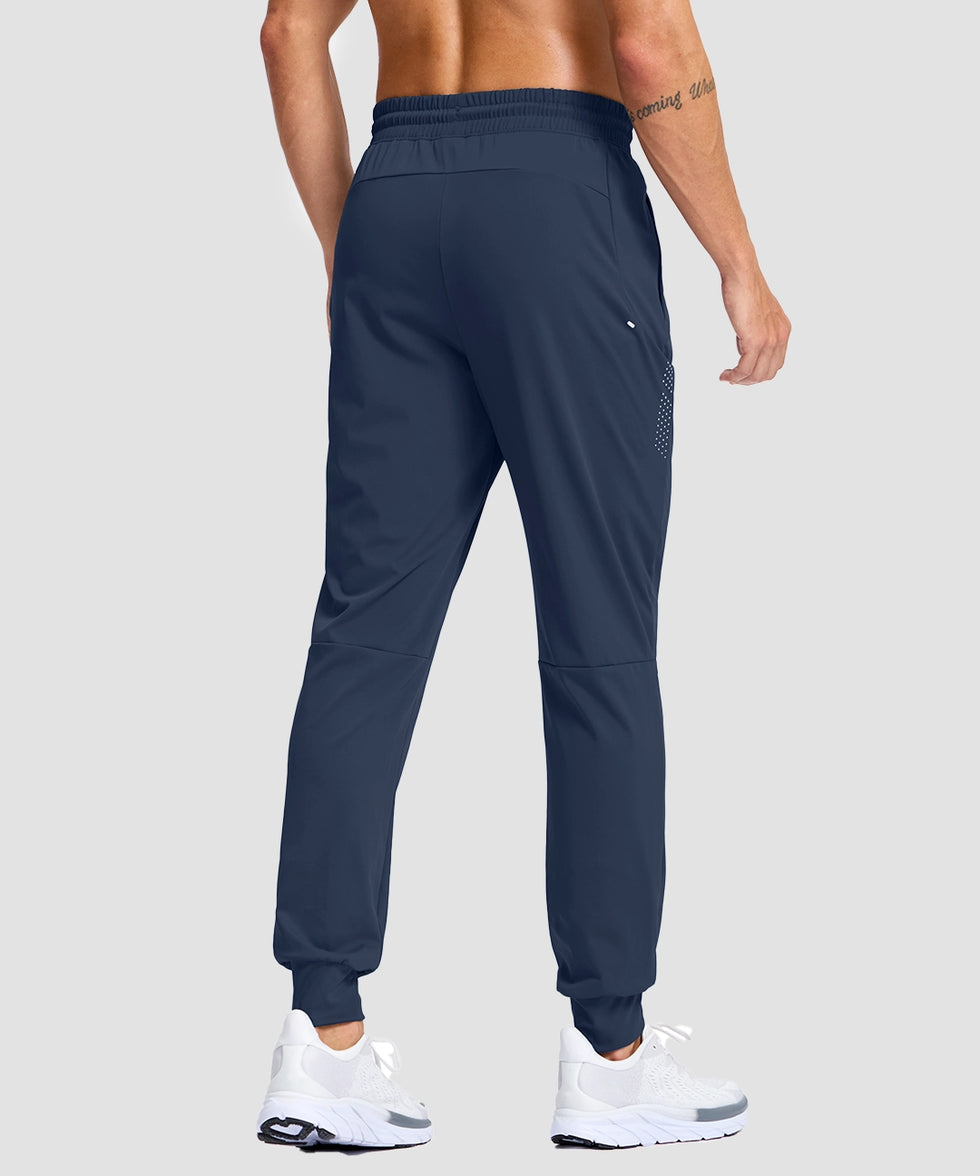 men's reflective zip pockets joggers in navy - back view